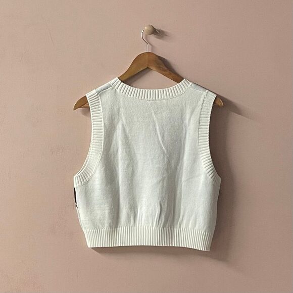 H&M Cream/Black/Light Gray Argyle Knit Cropped Sweater Vest Size M EUC - Picture 2 of 9